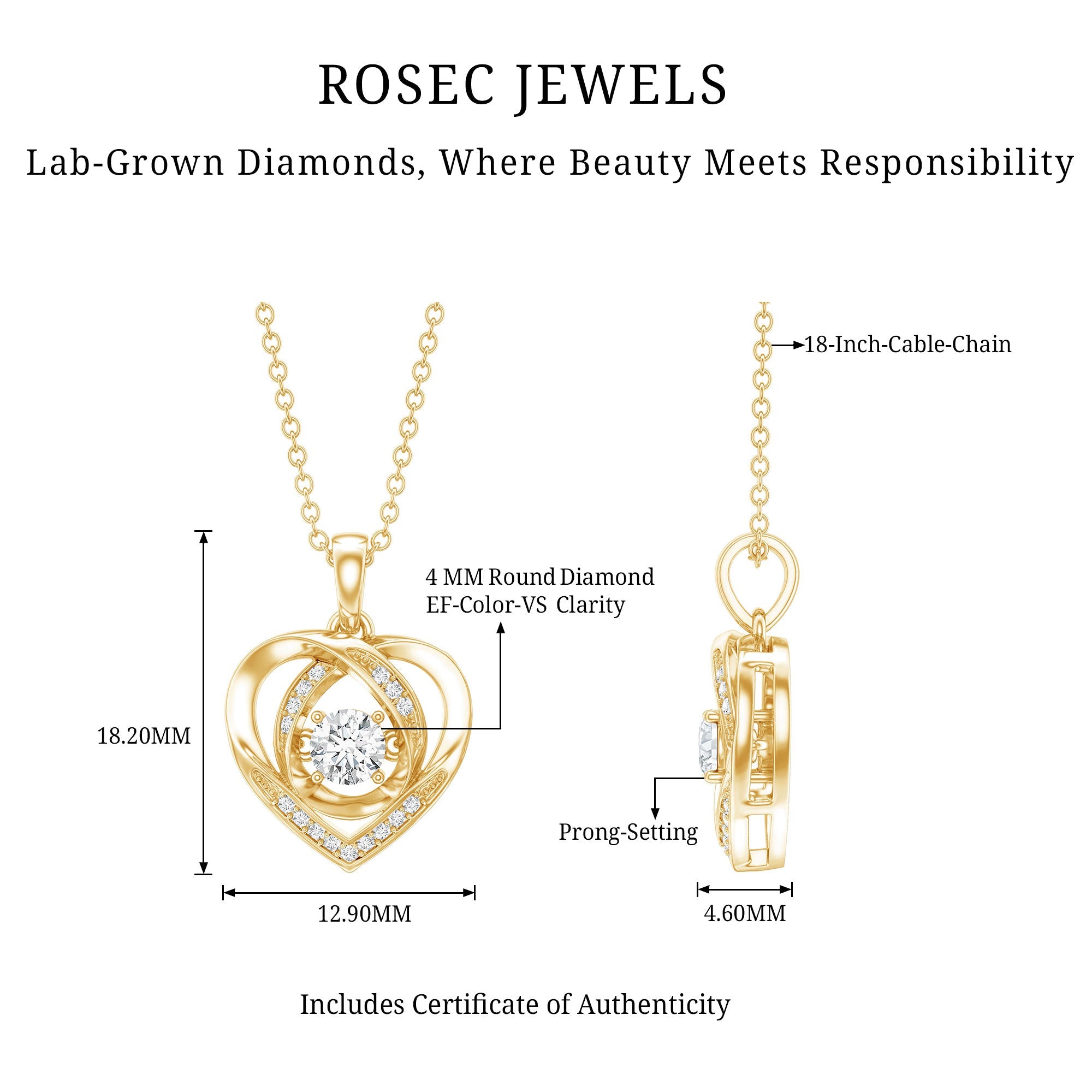 Certified Lab Grown Diamond Heart Pendant Necklace