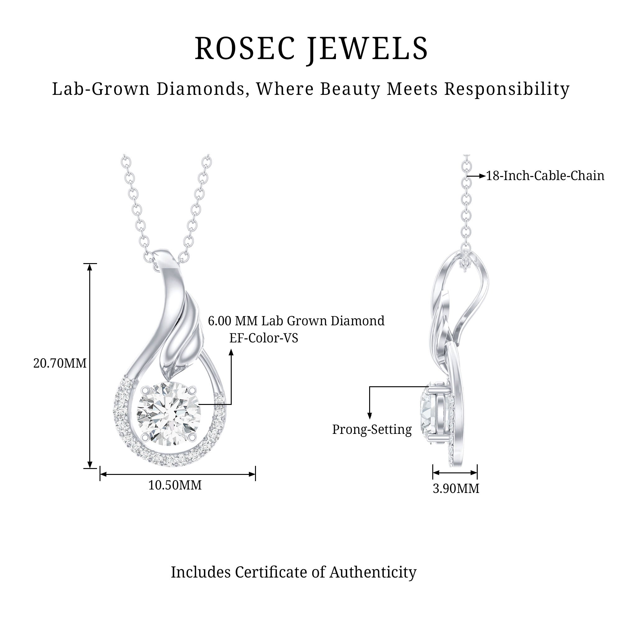 Certified Round Lab Grown Diamond Designer Pendant Necklace