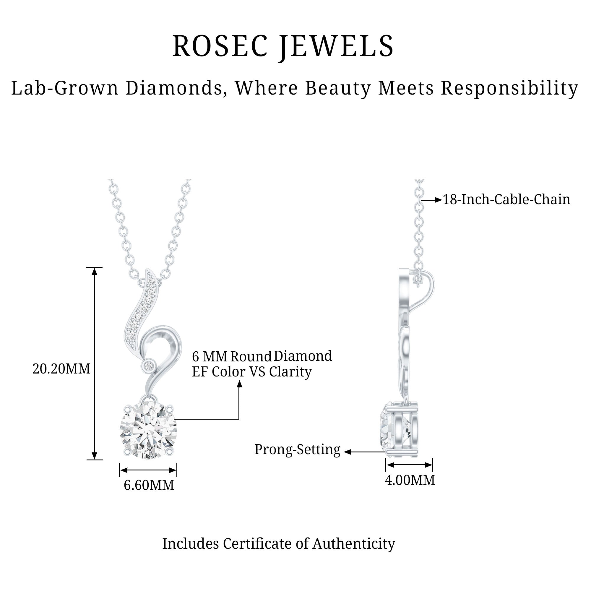 Certified Lab Grown Diamond Solitaire Wedding Necklace