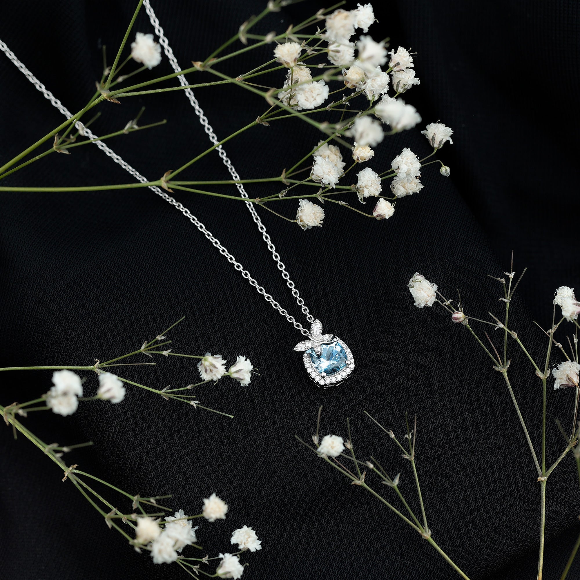 Natural Cushion Cut 1 Carat Aquamarine Pendant Necklace with Butterfly