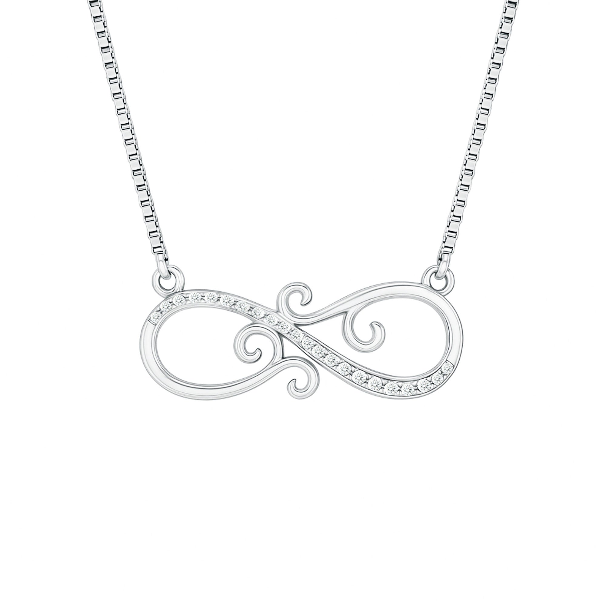 Vintage Style CZ Diamond Infinity Necklace in Sterling Silver