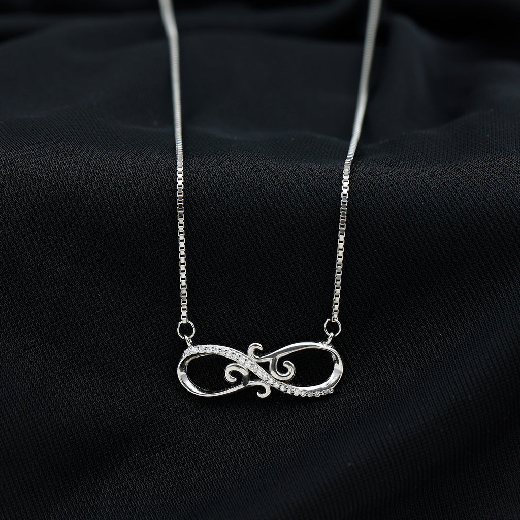 Vintage Style CZ Diamond Infinity Necklace in Sterling Silver