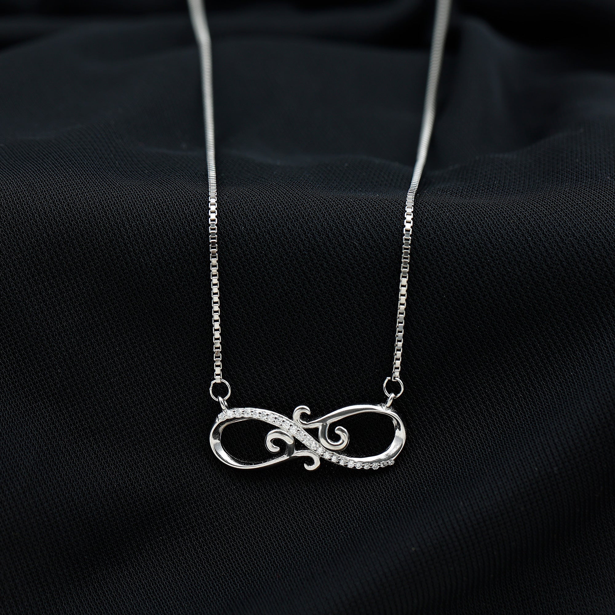 Vintage Style CZ Diamond Infinity Necklace in Sterling Silver