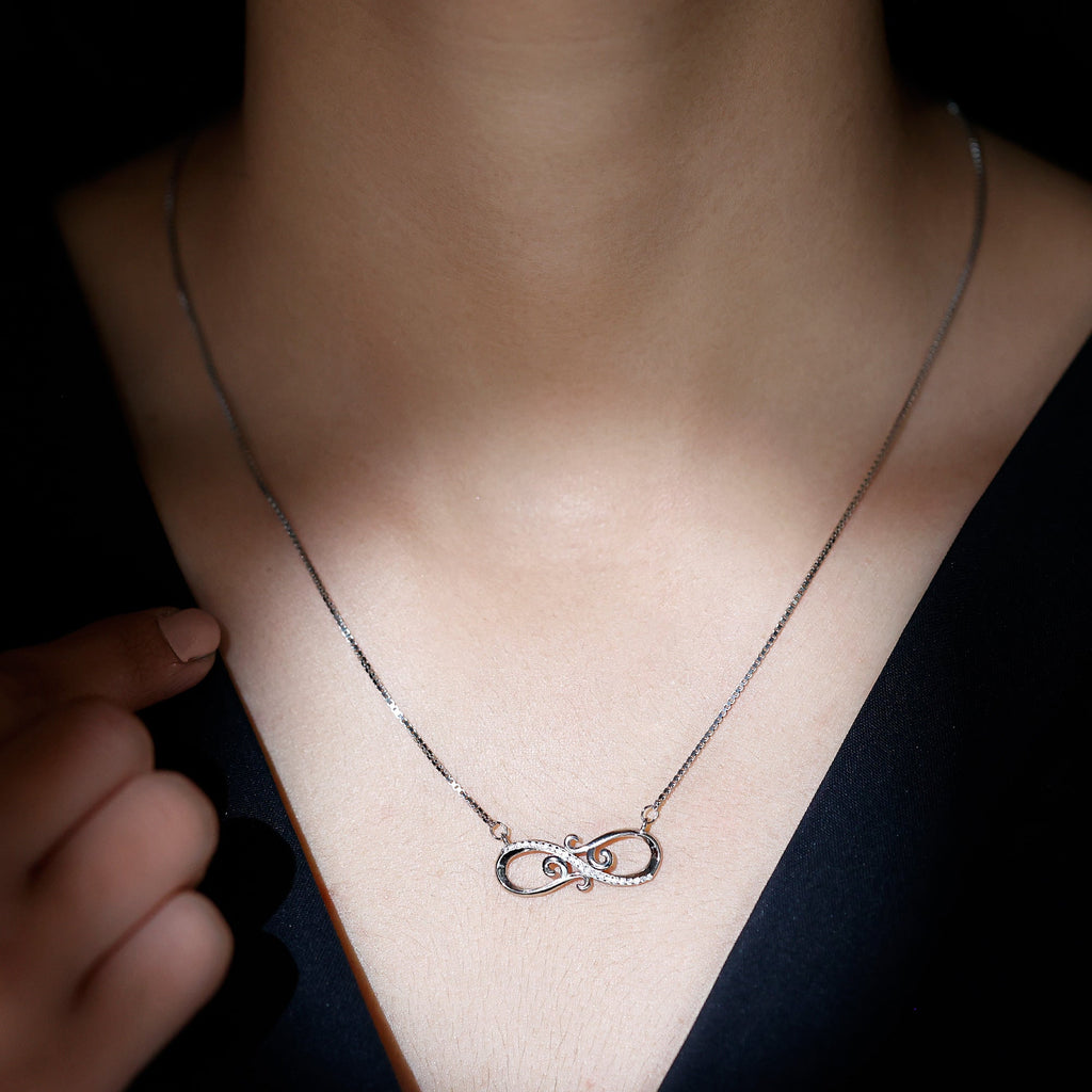 Vintage Style CZ Diamond Infinity Necklace in Sterling Silver