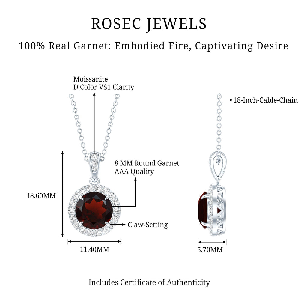 Sterling Silver 2.3 Carat Garnet Halo Necklace with Silver Chain