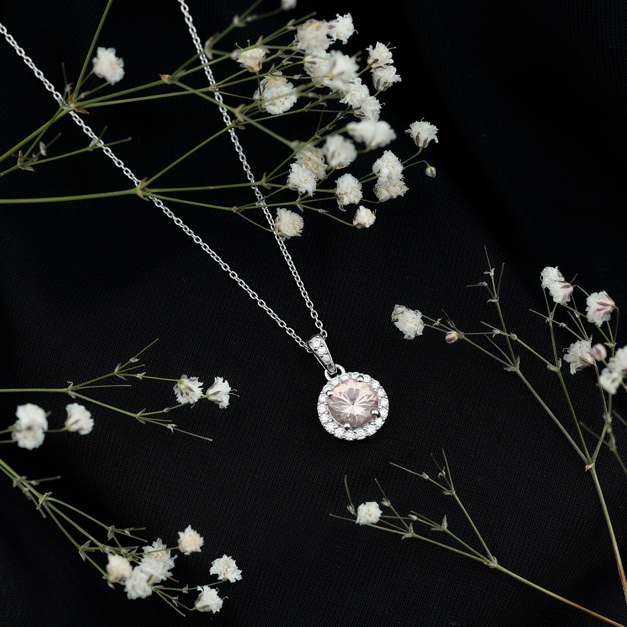 Natural 2 Carat Peach Morganite Solitaire Necklace With Silver Chain