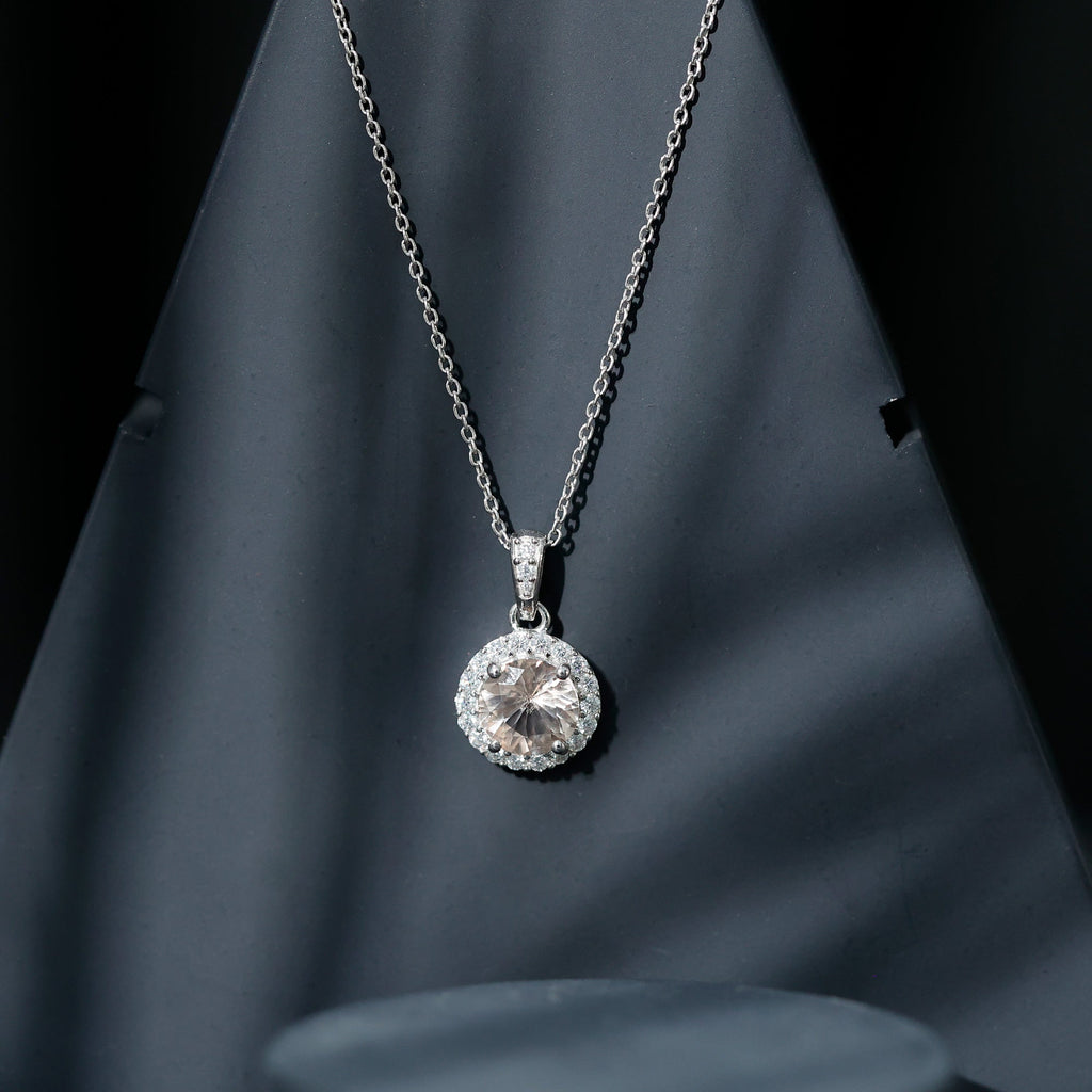 Natural 2 Carat Peach Morganite Solitaire Necklace With Silver Chain
