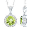 Sterling Silver 2 Carat Peridot Pendant Necklace with Halo
