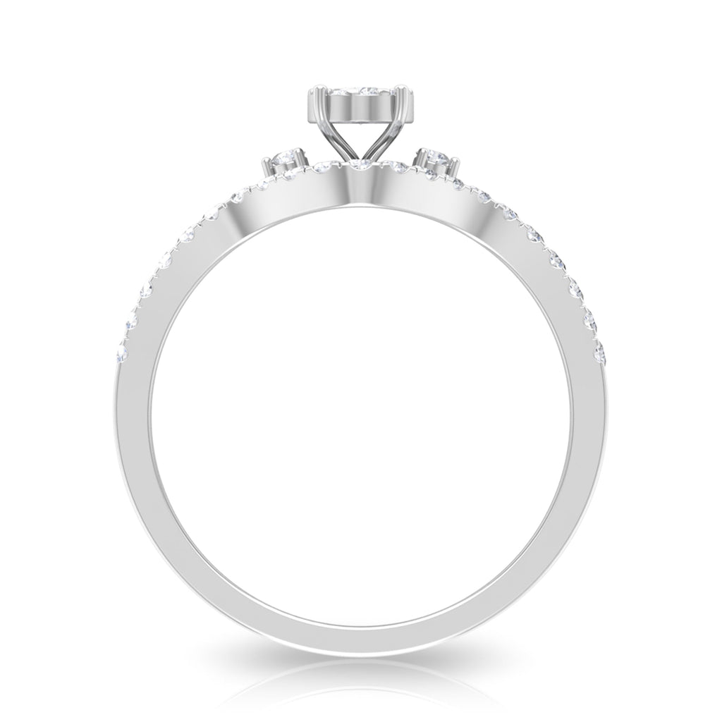 Diamond Bypass Engagement Ring Set with Shadow Band