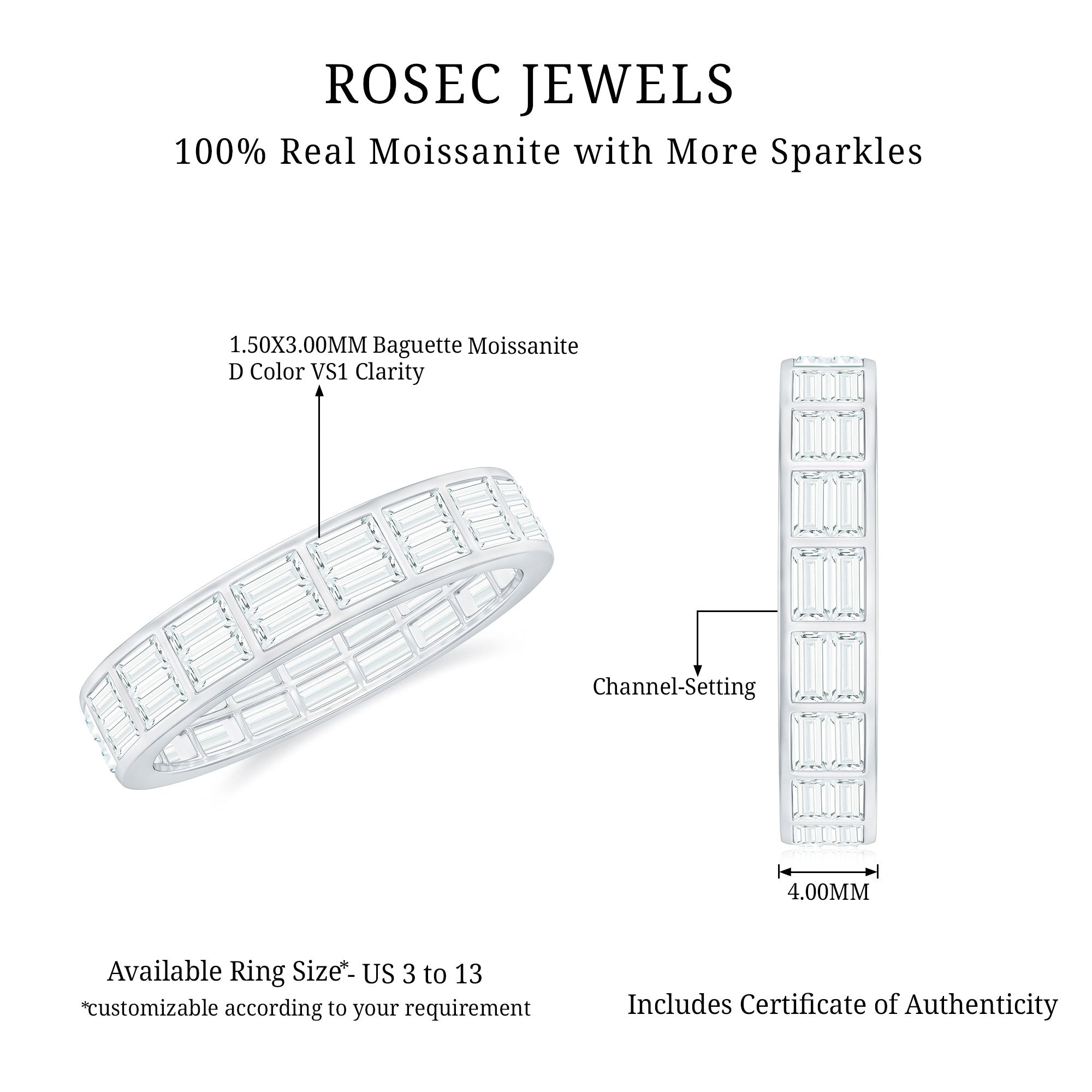 Baguette Cut Certified Moissanite Two Row Eternity Band