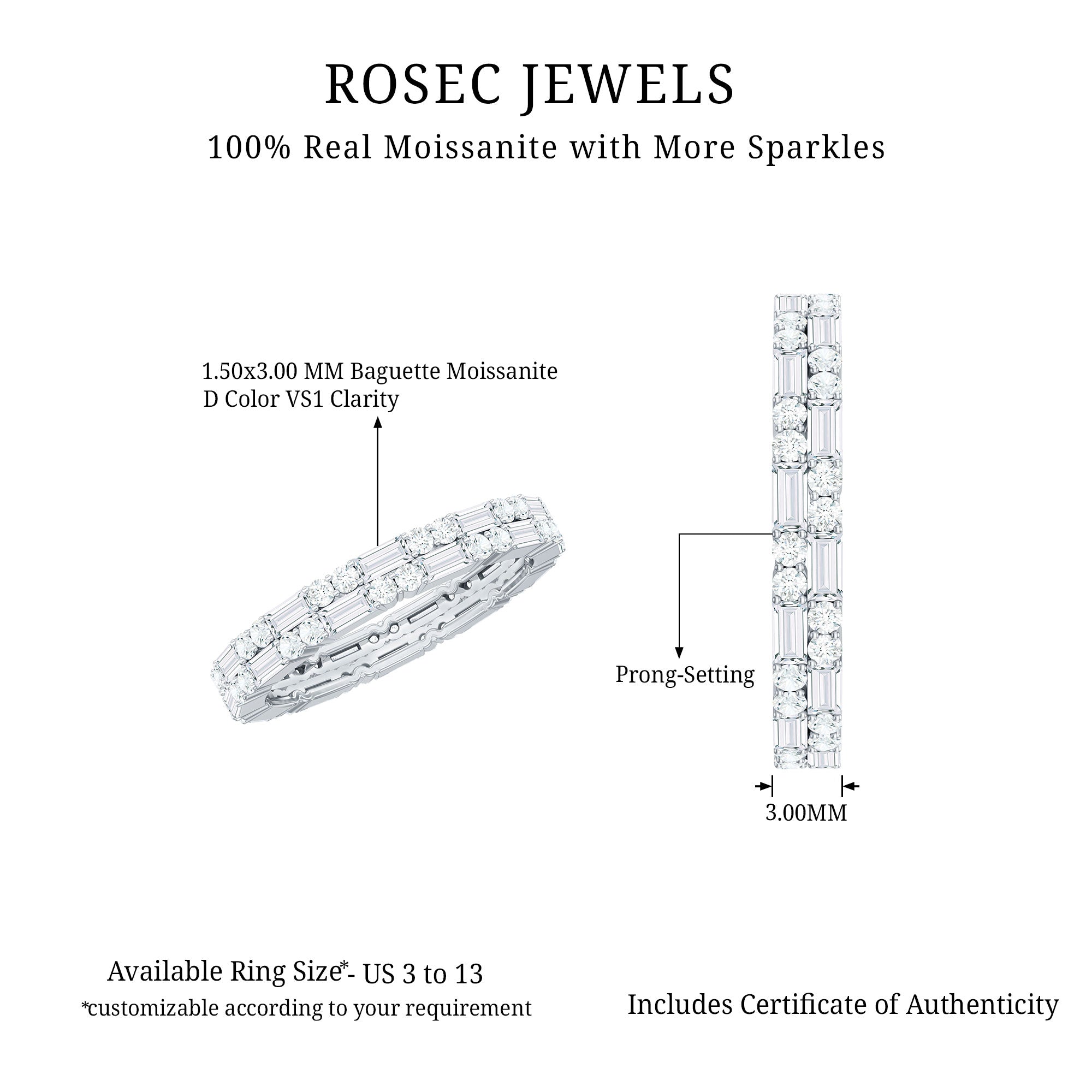 Double Row Moissanite Stackable Eternity Band Ring