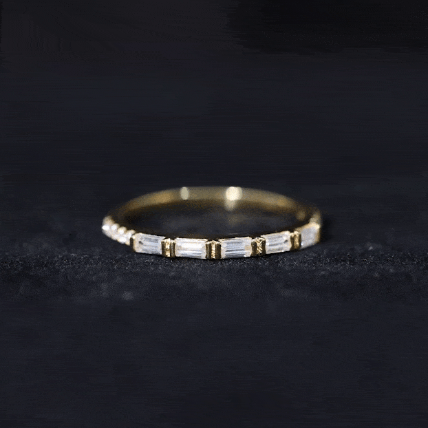 Baguette Shape Moissanite Stackable Ring in Bar Setting