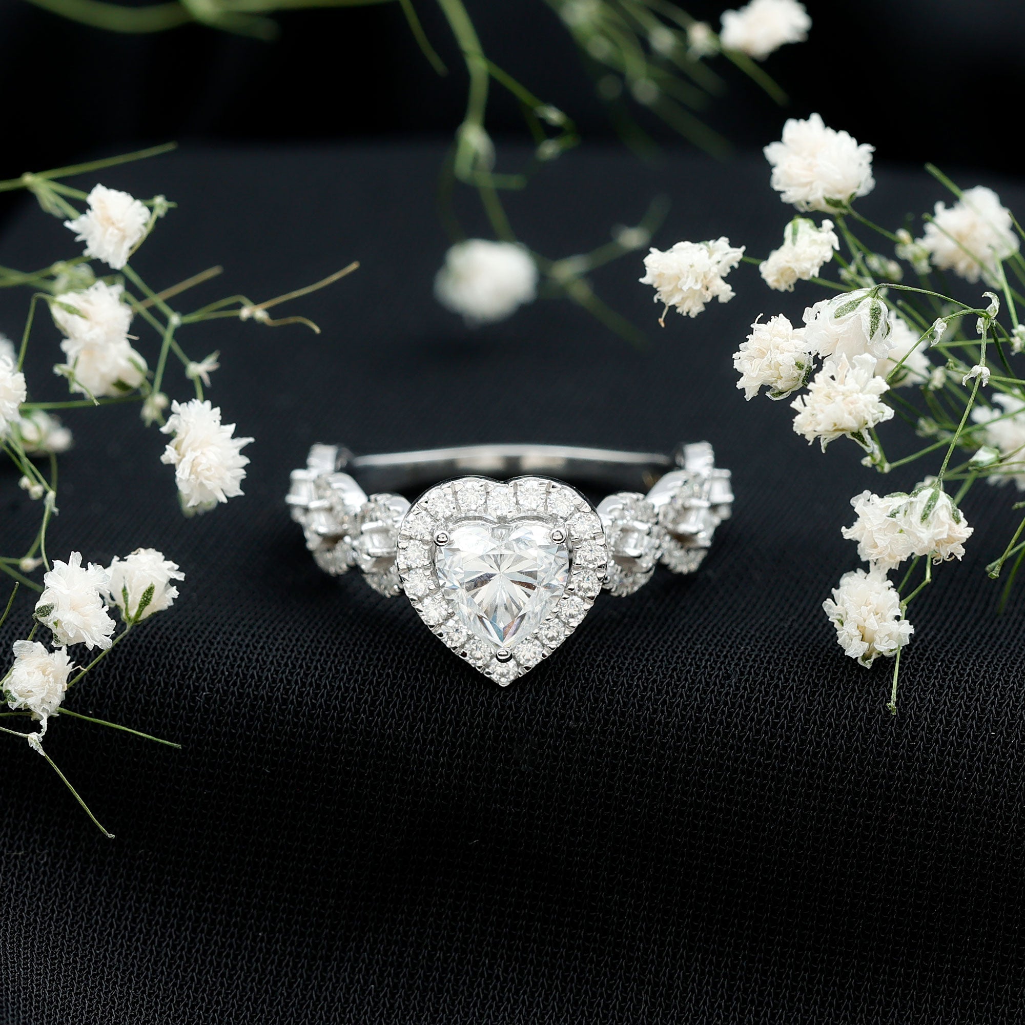 1.5 CT Heart Shape Moissanite Engagement Ring with Accent