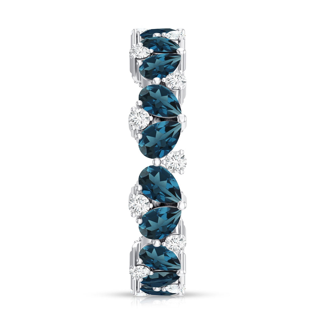 Pear Shaped London Blue Topaz and Diamond Full Eternity Band