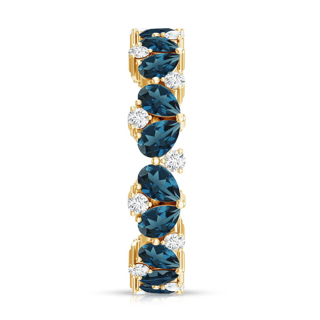 Pear Shaped London Blue Topaz and Diamond Full Eternity Band