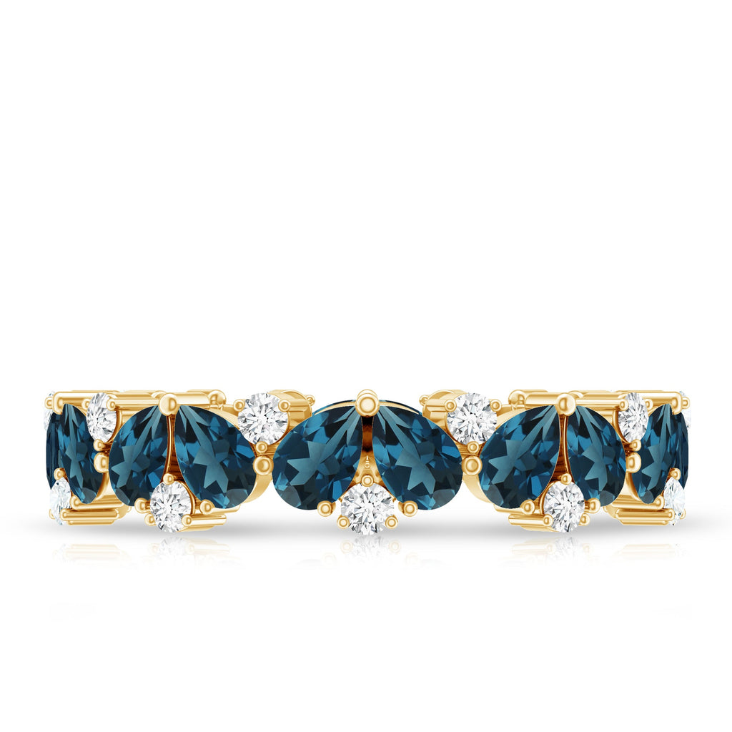 Pear Shaped London Blue Topaz and Diamond Full Eternity Band