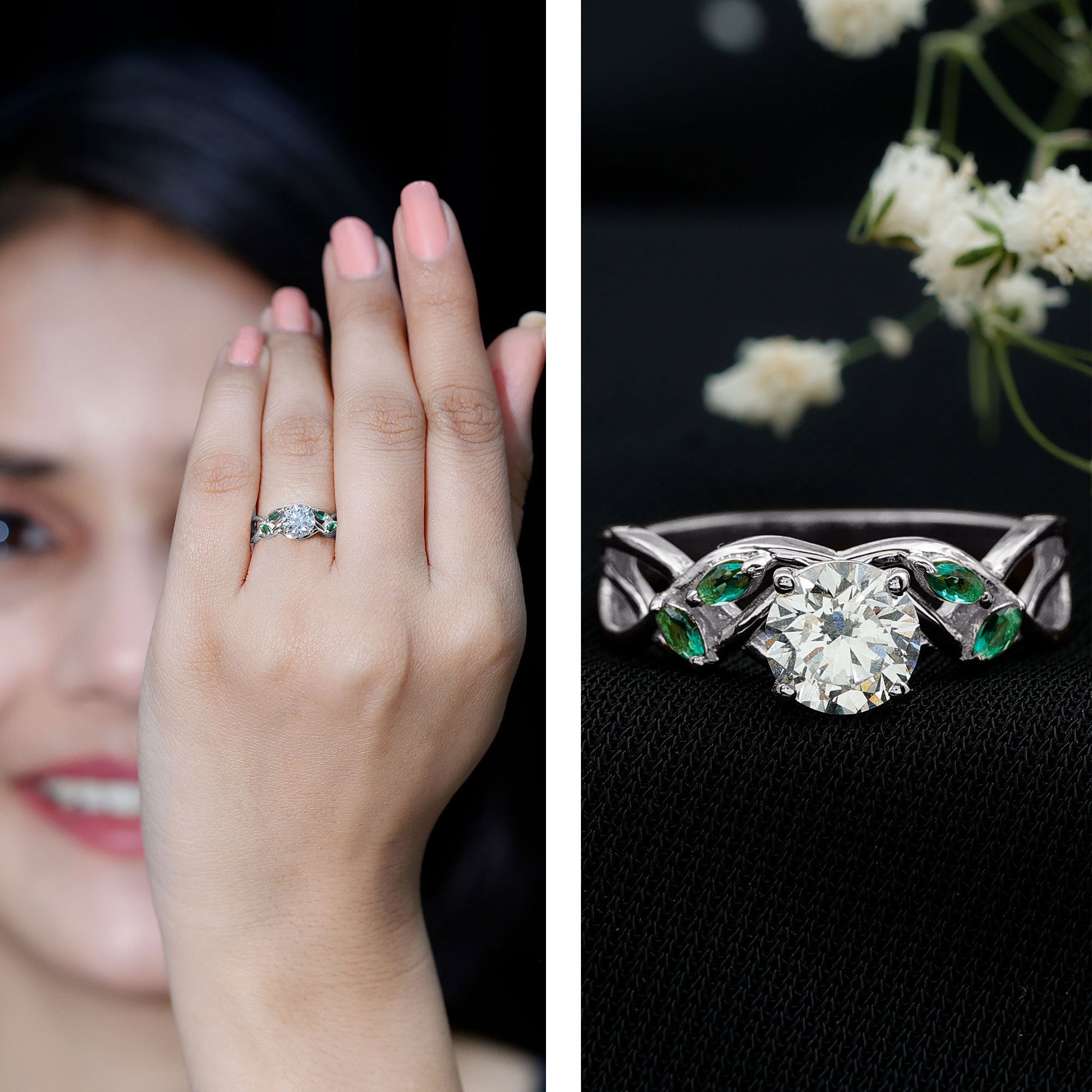 Lab Grown Diamond Engagement Ring With Emerald