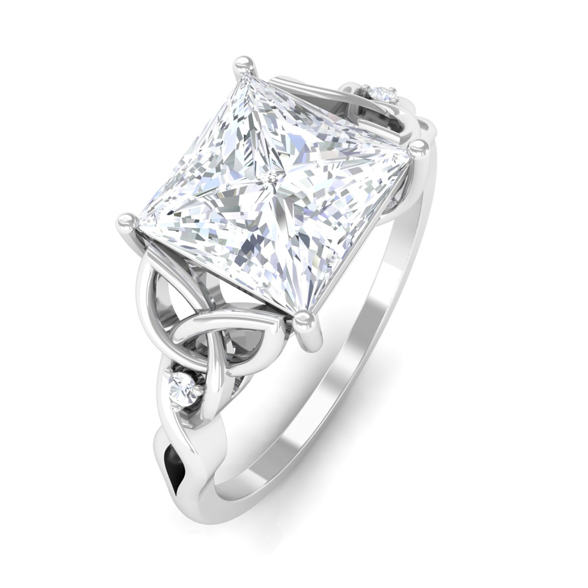 8 MM Princess Cut Moissanite Solitaire Engagement Celtic Ring