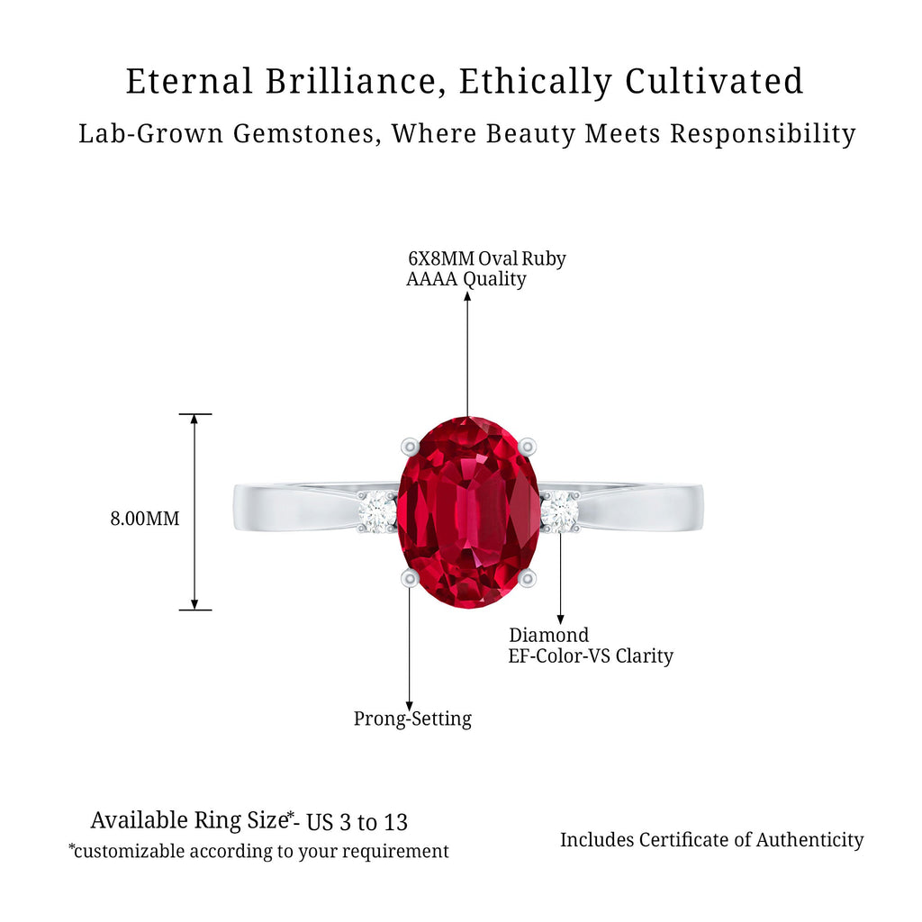 Classic Lab Grown Ruby Oval Engagement Ring With Diamond