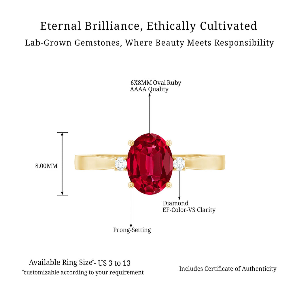 Classic Lab Grown Ruby Oval Engagement Ring With Diamond