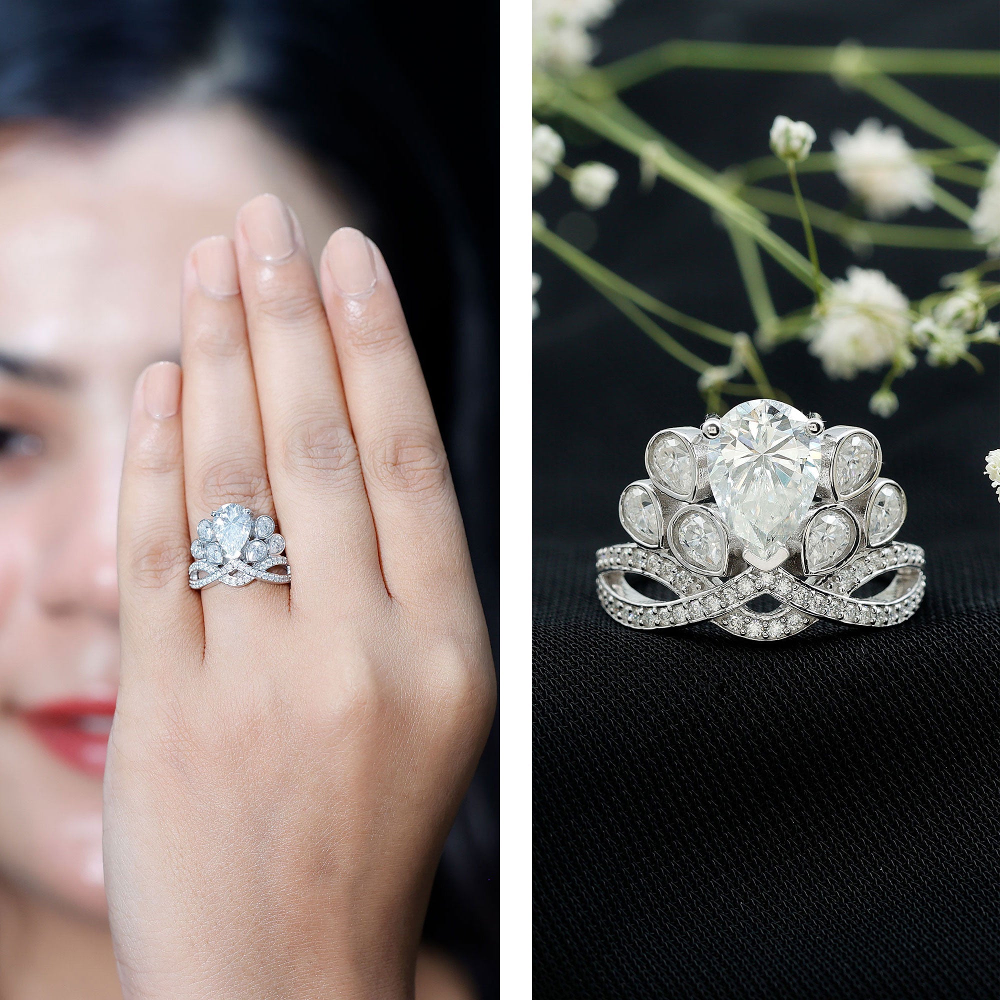 Certified Moissanite Designer Crown Engagement Ring