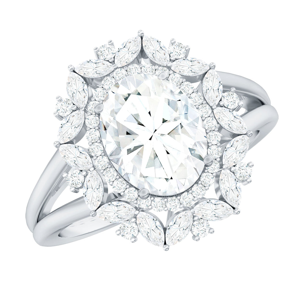 Oval Cut 7X9 MM Moissanite Double Halo Engagement Ring