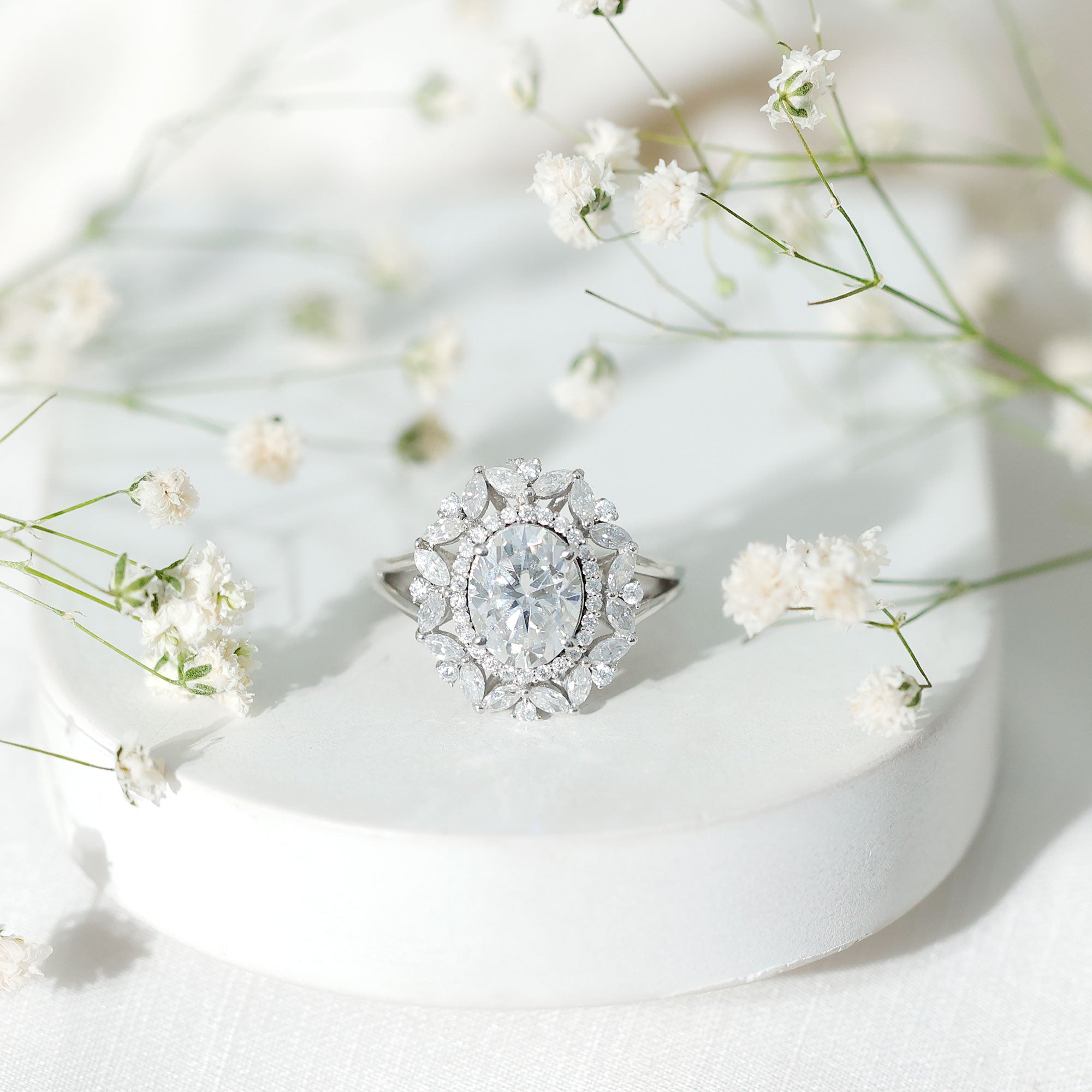 Oval Cut 7X9 MM Moissanite Double Halo Engagement Ring