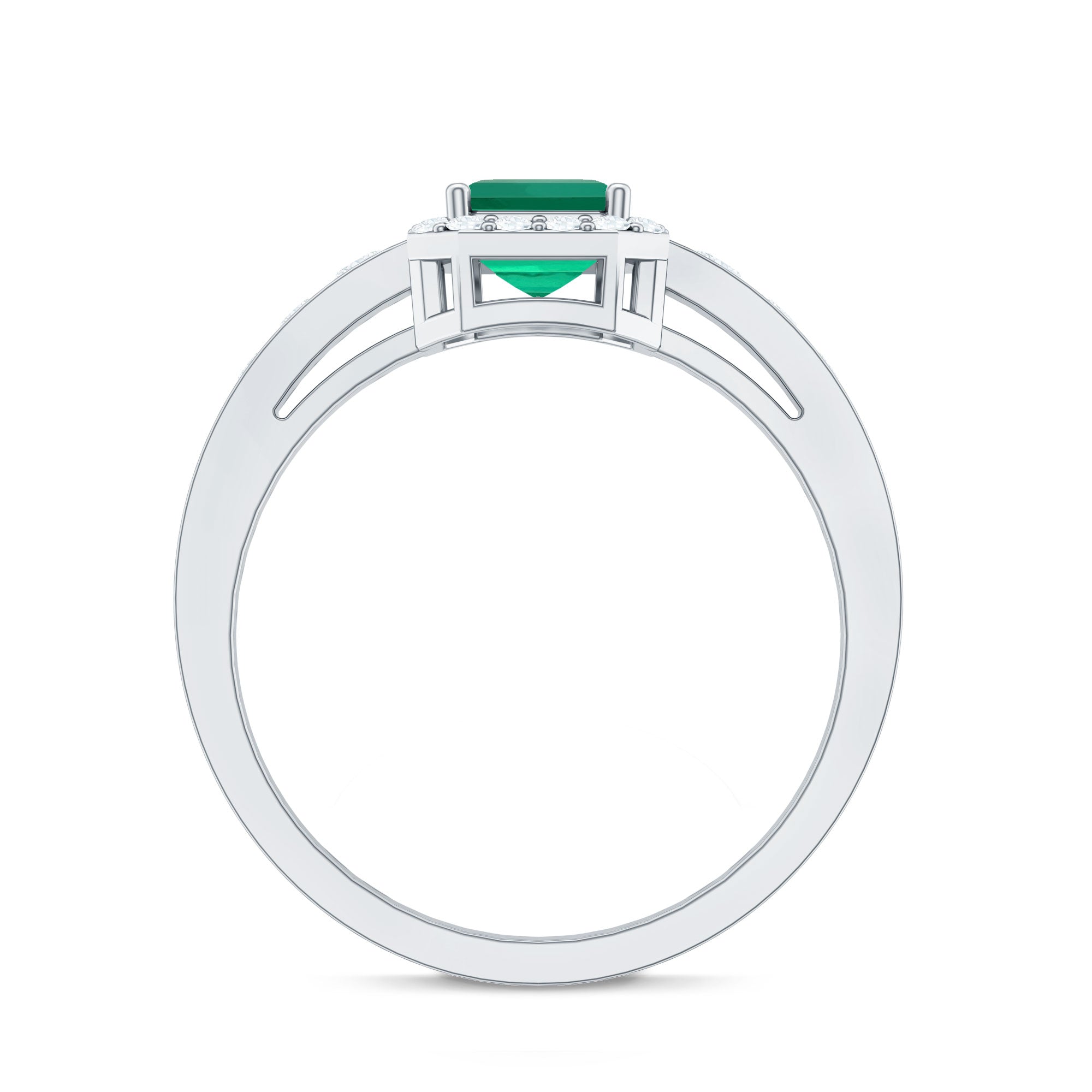 Certified Emerald Cut Lab Grown Emerald Vintage Engagement Ring with Diamond