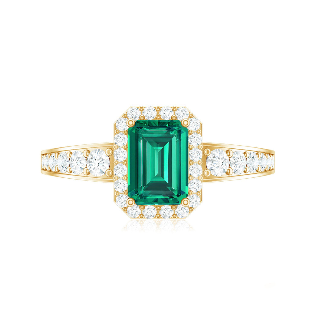 Certified Emerald Cut Lab Grown Emerald Vintage Engagement Ring with Diamond