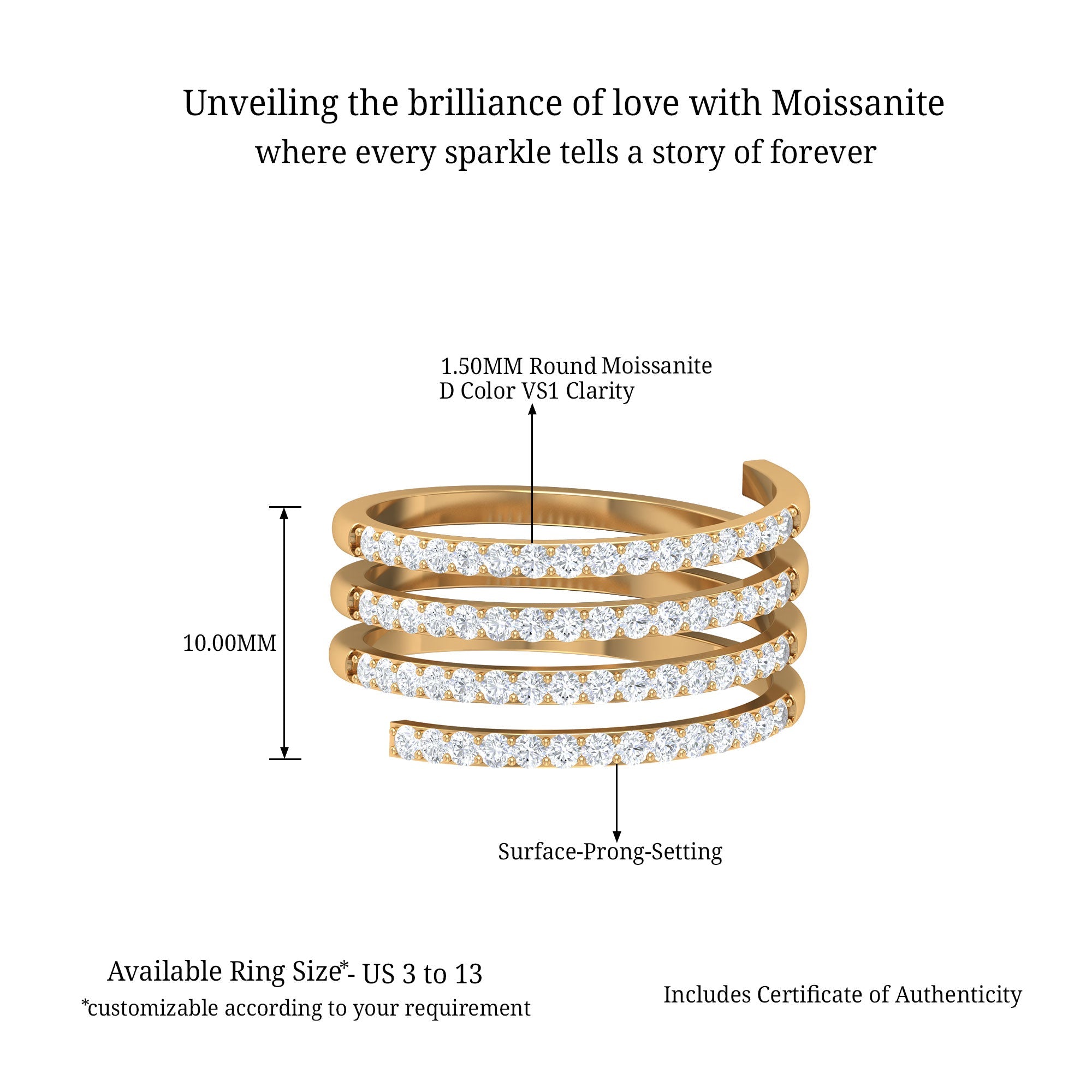 Certified Moissanite Spiral Wrap Ring
