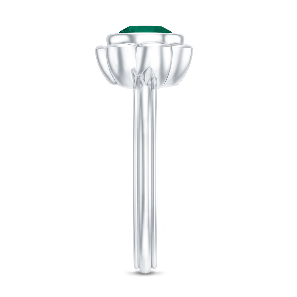 Bezel Set Lab Created Emerald Solitaire Engagement Ring