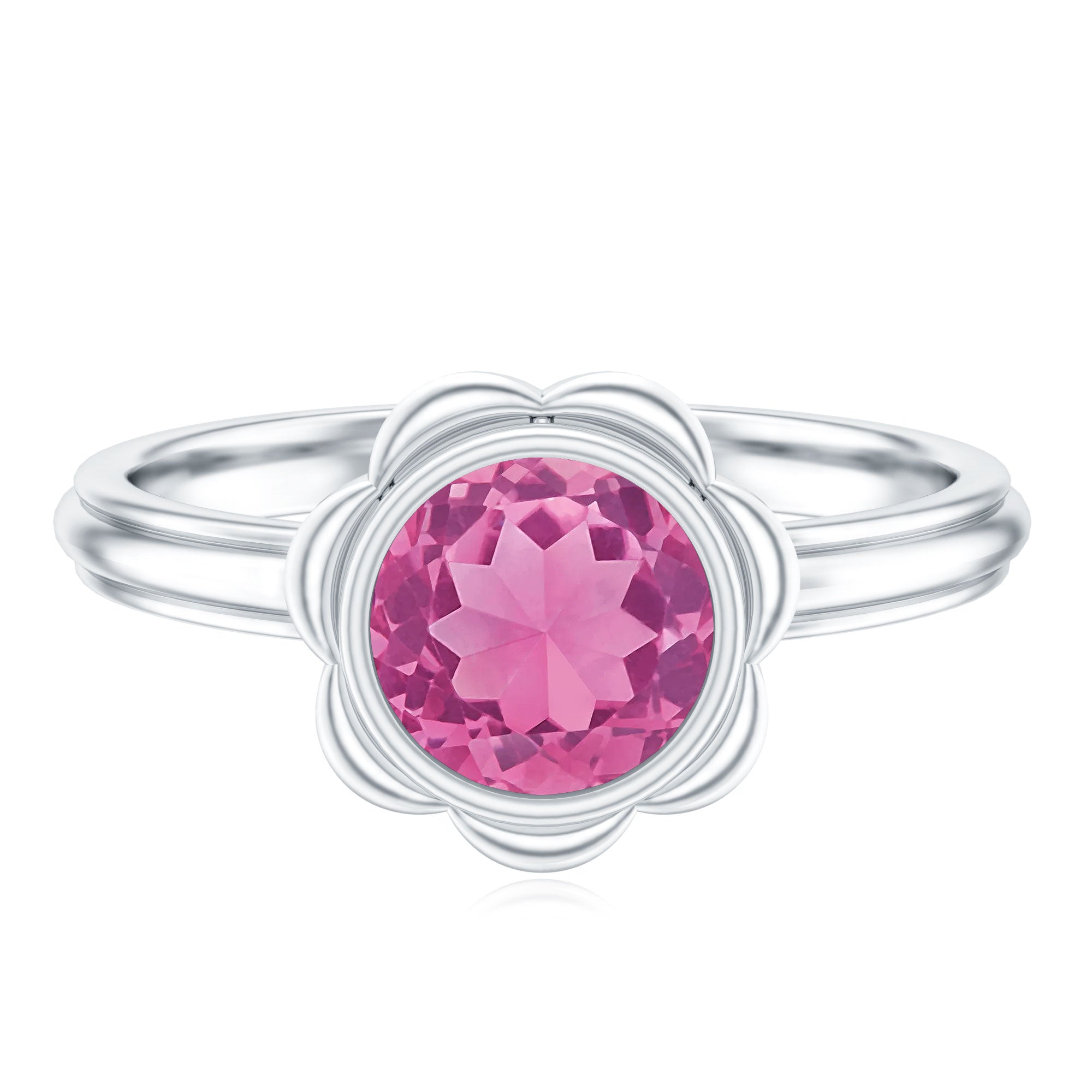 1 Carat Round Pink Tourmaline Flower Engagement Ring