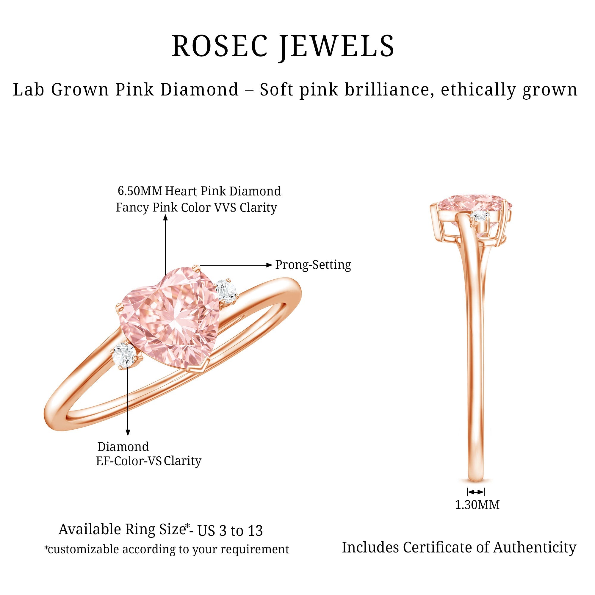 IGI Certified 1 CT Lab Grown Pink Diamond Heart Promise Ring
