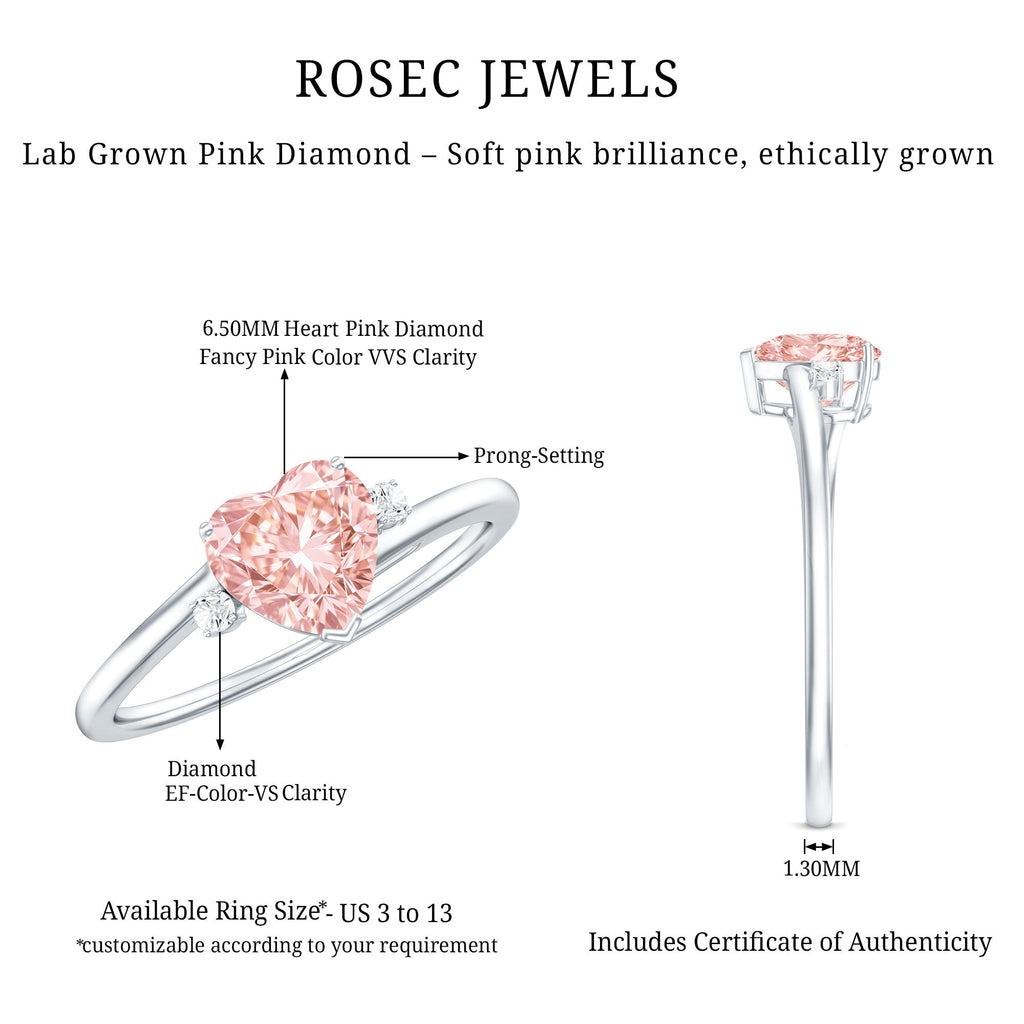 IGI Certified 1 CT Lab Grown Pink Diamond Heart Promise Ring