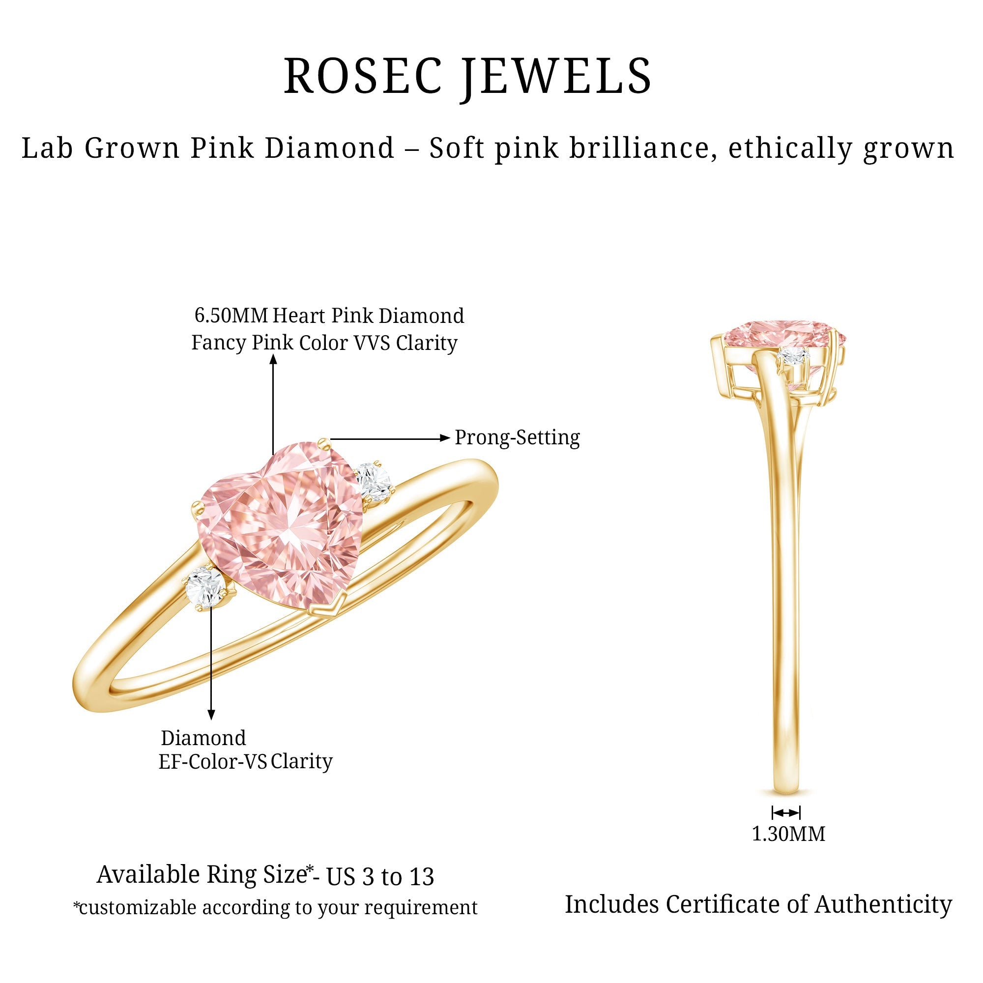 IGI Certified 1 CT Lab Grown Pink Diamond Heart Promise Ring