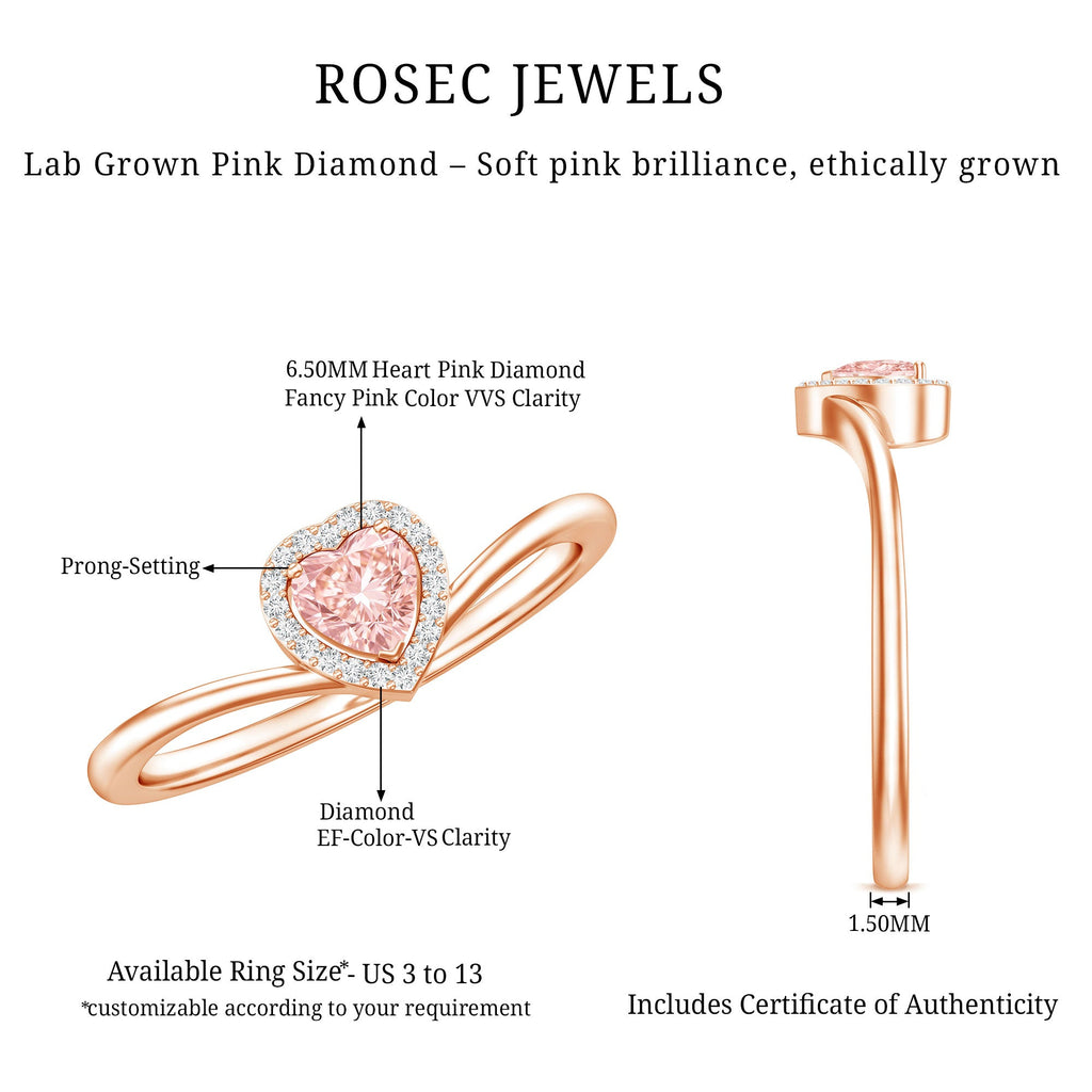 IGI Certified Lab Grown Pink Diamond Heart Promise Ring with Halo