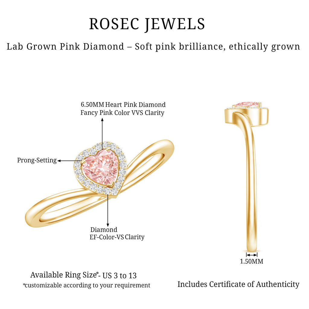 IGI Certified Lab Grown Pink Diamond Heart Promise Ring with Halo
