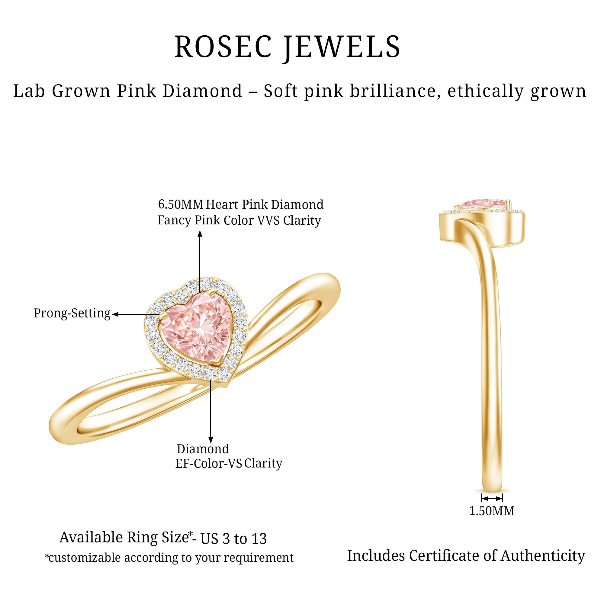 IGI Certified Lab Grown Pink Diamond Heart Promise Ring with Halo
