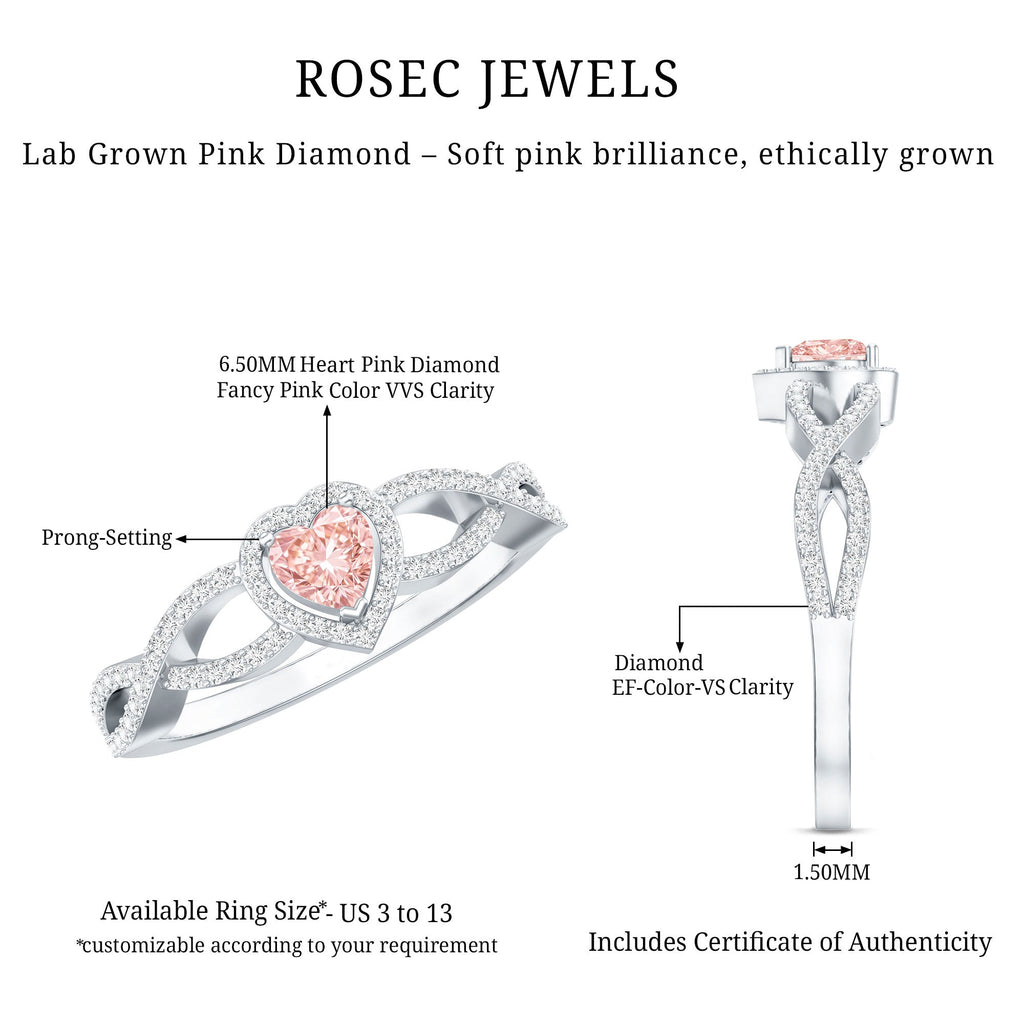 IGI Certified 1 Carat Lab Grown Pink and White Diamond Classic Engagement Ring