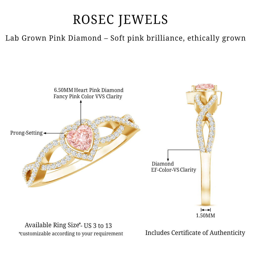 IGI Certified 1 Carat Lab Grown Pink and White Diamond Classic Engagement Ring