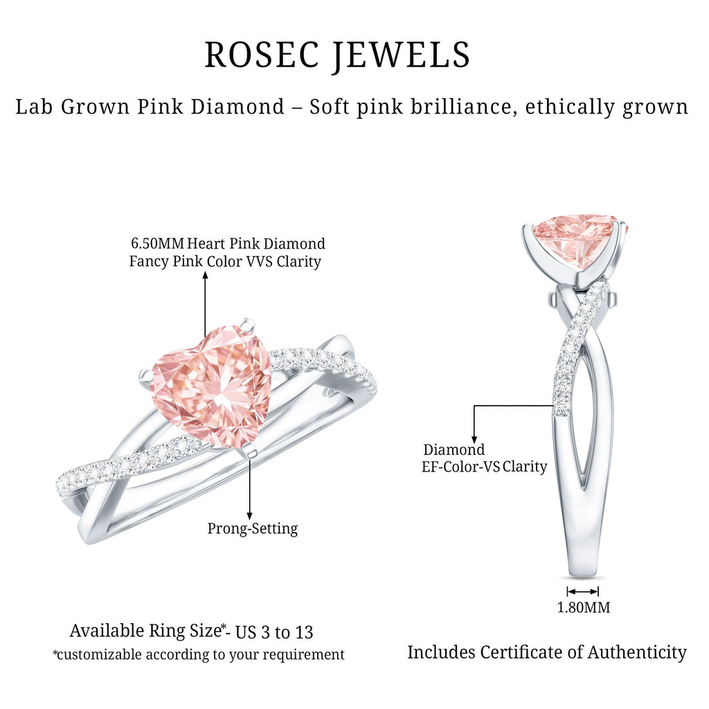 IGI Certified 1 CT Solitaire Lab Grown Pink Diamond Heart Engagement Ring