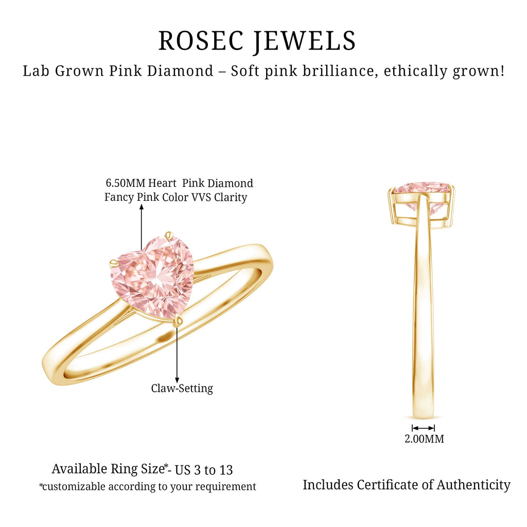 1 CT Lab Grown Pink Diamond Heart Promise Ring with IGI Certificate