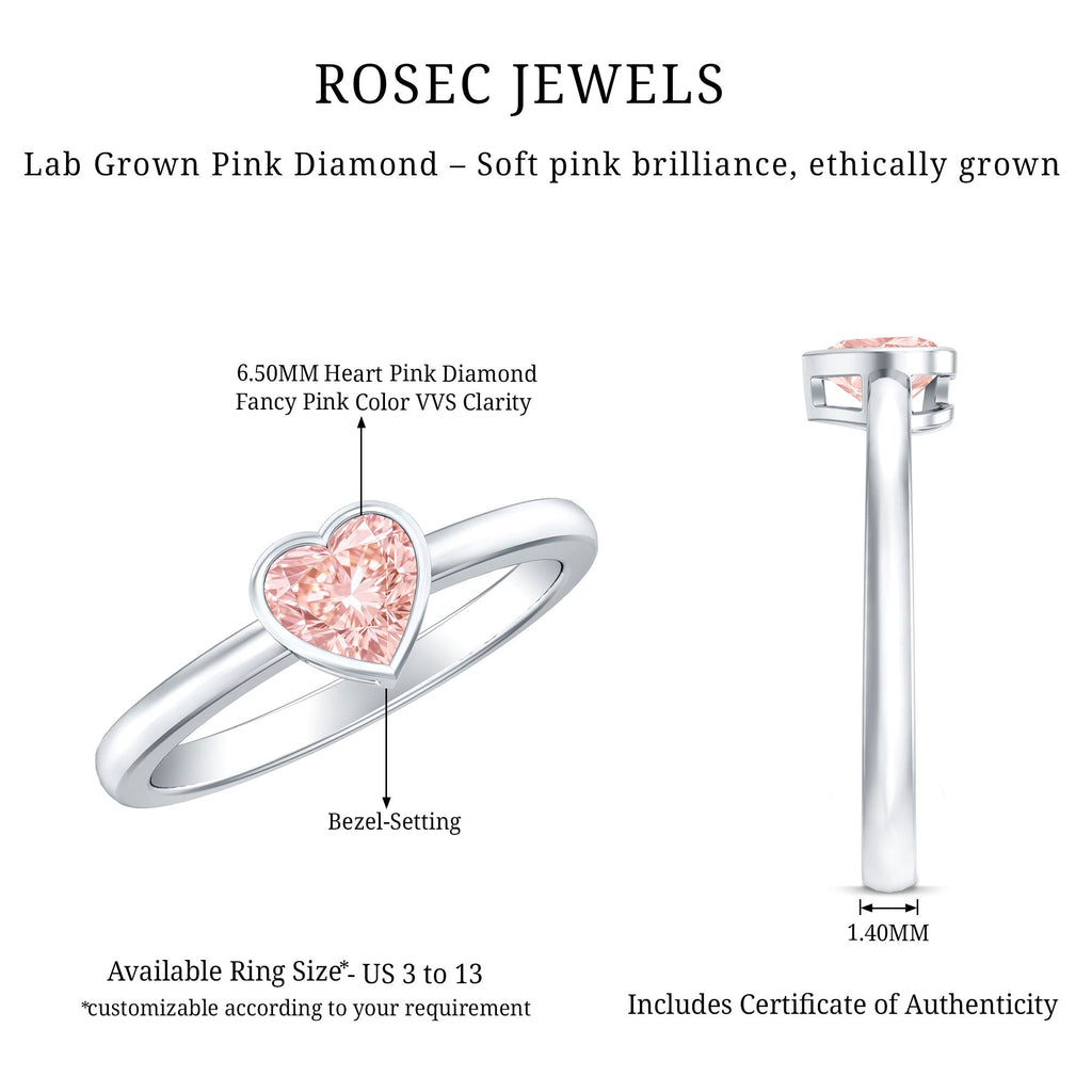 Bezel Set Lab Grown Pink Diamond Solitaire Promise Ring with IGI Certificate