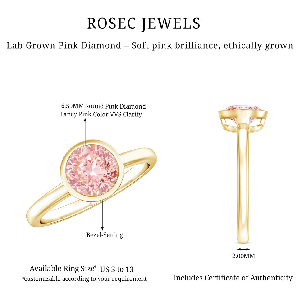 1 CT Lab Grown Pink Diamond Bezel Set Engagement Ring with IGI Certificate