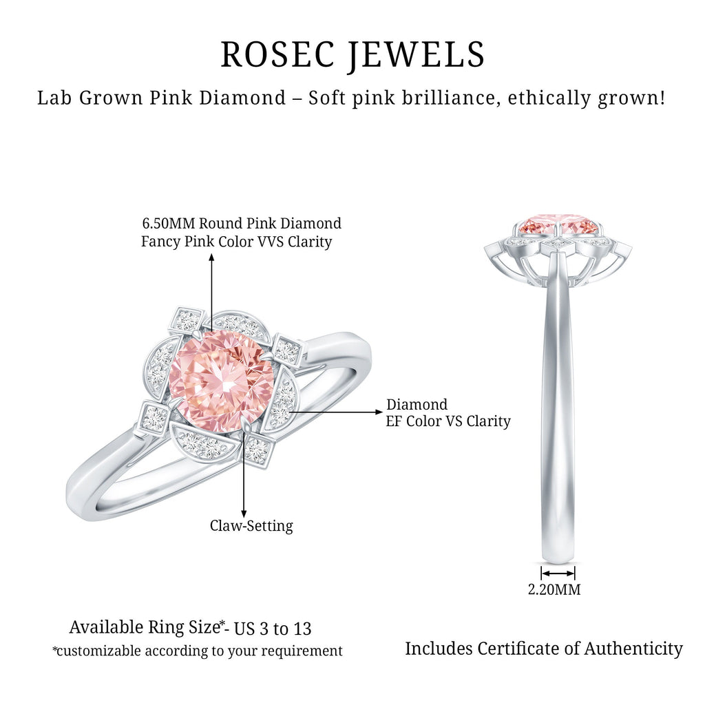 Vintage Inspired Lab Grown Pink Diamond Engagement Ring with IGI Certificate