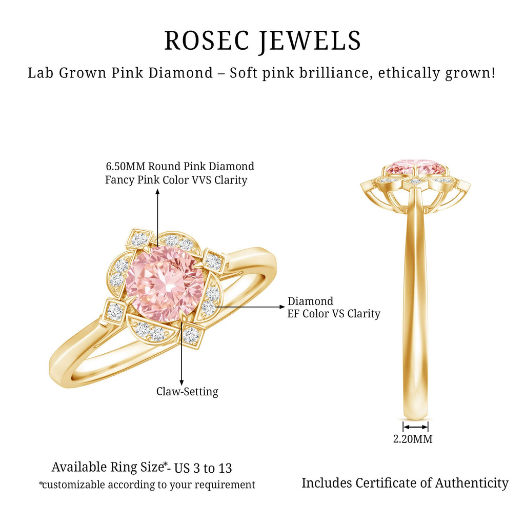 Vintage Inspired Lab Grown Pink Diamond Engagement Ring with IGI Certificate