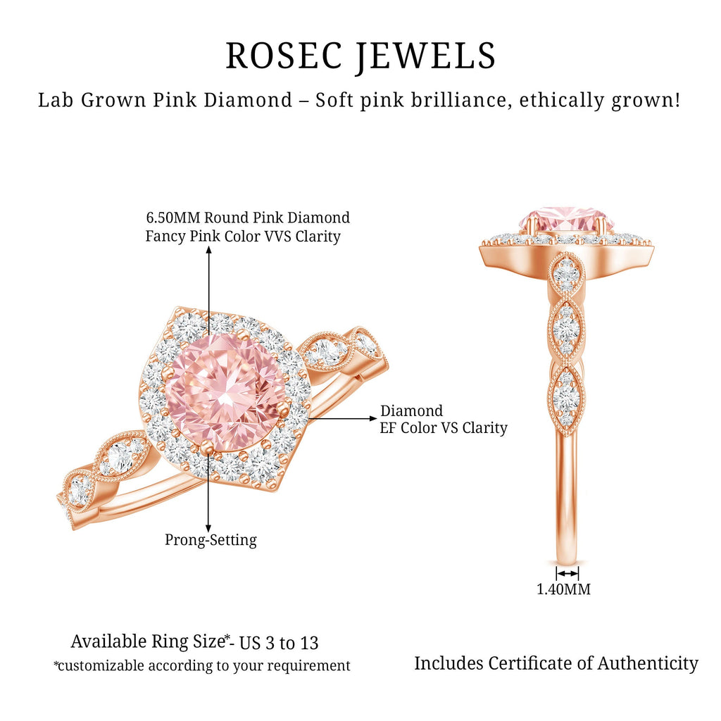 IGI Certified Lab Grown Pink White Diamond Designer Engagement Ring