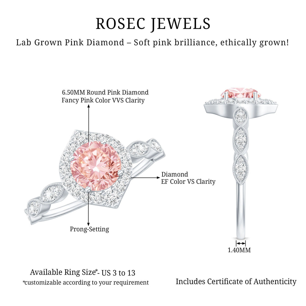 IGI Certified Lab Grown Pink White Diamond Designer Engagement Ring