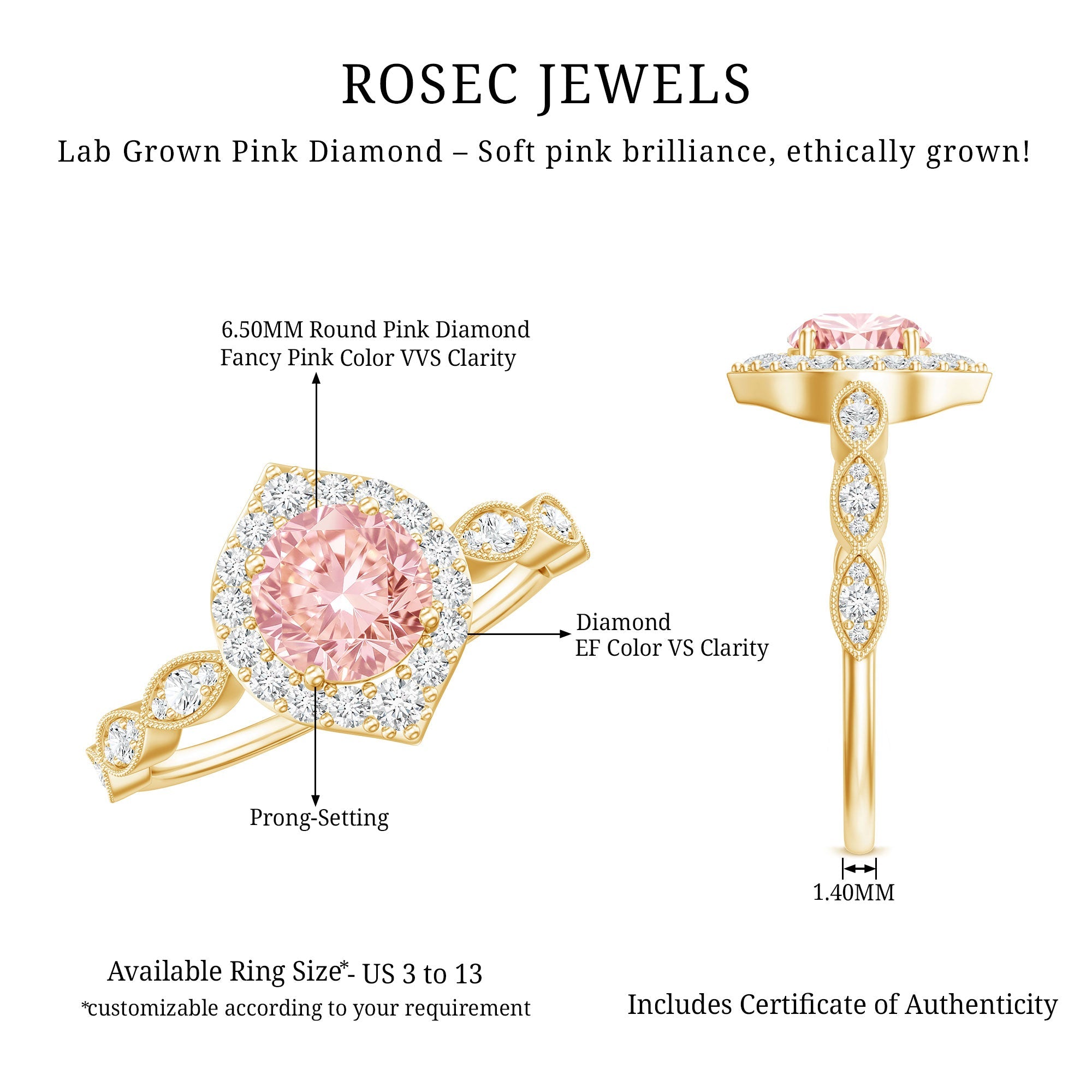 IGI Certified Lab Grown Pink White Diamond Designer Engagement Ring