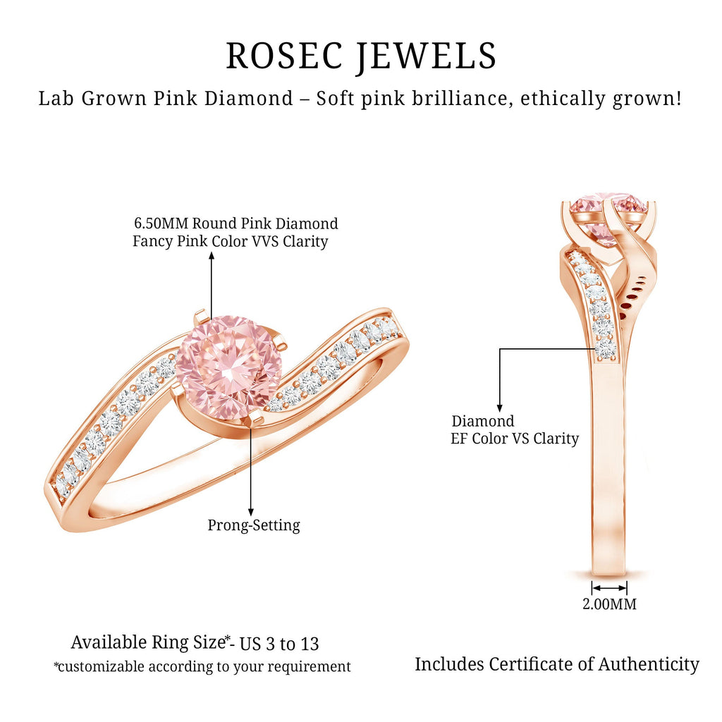 Lab Grown Pink Diamond Bypass Engagement Ring with IGI Certificate